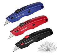 WORKPRO Set di Coltello di Sicurezza 3 Pezzi, Coltello Retrattile, Coltello Taglierino con 10 Lama di Ricambio a Cambio Rapido, Nero/Rosso/Blu