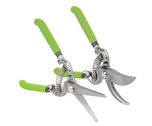 WORKPRO Set di Forbici da Potatura 2 Pezzi, Forbici Curve e Dritte 250mm, Cesoie da Giardino Taglio φ5mm/10mm con Blocco di Sicurezza, Lama Affilata per Tagliare Rapidamente Rami, Fiori, Sottobosco