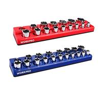 WORKPRO Set di organizer magnetici per prese magnetiche da 1/2", 2 pezzi, SAE e metriche, contiene 35 prese standard per cassetta degli attrezzi, carrelli degli attrezzi (bussole non incluse)