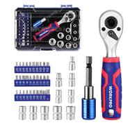 WORKPRO Set di Punte e Bussole da 42 Pezzi, Chiave a Cricchetto Compatta da 1/4" con Portapunte Magnetico a Cambio Rapido, 72 Denti, Design a Doppia Testa, Utensile Portatile per Spazi Ristretti