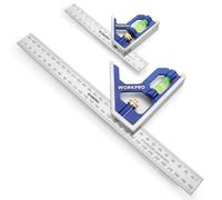 WORKPRO Set di Squadra Combinata Regolabile 150 + 300mm, Righello per Angolo in Acciaio Inossidabile, Righello Combinato con Bolla, Squadrette da Carpentieri, Strumento di Misurazione Multifunzionale