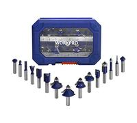 WORKPRO Set Frese per Legno 15 Pezzi, Codolo 8mm, Set di Punte per Router in Metallo Duro con Scatola di Plastica