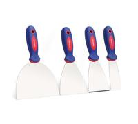 WORKPRO Set Spatole Pittori Professionali Acciaio Inossidabile con Manico Plastica, Attrezzo Coltello Stucco 38mm 75mm 100mm 150mm 4 Pezzi, Include 1x Rigido Filo e 3x Flessibili