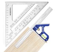 WORKPRO Squadra da Falegname Multifunzione 180mm e Squadra Combinata Regolabile 300mm, Righello Combinato con Bolla, Squadrette da Carpentieri in Acciaio Inossidabile per Fai da Te e Carpenteria