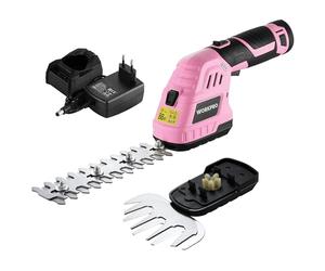 WORKPRO Tagliasiepi a Batteria 12V Rosa, 2-in-1 Forbici a Batteria con 2 lame, batteria da 2Ah e caricabatterie, tagliaerba elettrico Per diserbare, potare gli alberi, tagliare l'erba