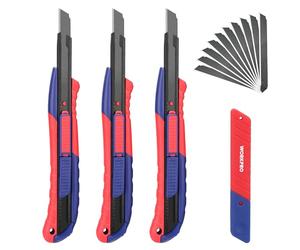 WORKPRO Taglierino Cutter,Taglierine Professionali a 3 Pezzi da 9 mm, con 10 Lame Extra,un'ottima Scelta da Regalare，Adatto per il Taglio di Carta, Cartone, Foto, Artigianato