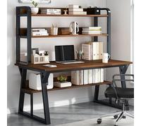 Workstati - Scrivania moderna per computer con gabbia e libreria, salvaspazio, con ripiani aperti, semplice tavolo in legno con struttura in metallo, per casa e ufficio, 119,4 cm