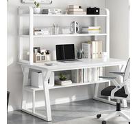 Workstati - Scrivania moderna per computer con gabbia e libreria, salvaspazio, con ripiani aperti, semplice tavolo in legno con struttura in metallo, per casa e ufficio, 119,4 cm