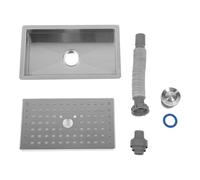 Workstation per lavello da in acciaio inossidabile a 6 pezzi, vassoio antiscivolo e copertura in rete, installazione flessibile per lavello da bar di piccole dimensioni per (Spazzolata)