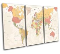World Atlas Geography Globe Maps Flags TREBLE TELA parete arte foto stampa