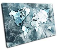World Atlas Ocean Blue Maps Flags SINGLE TELA parete arte foto stampa