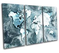World Atlas Ocean Blue Maps Flags TREBLE TELA parete arte foto stampa