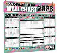 World Cup Wall Chart 2026 - Grande poster A1 - Planner da parete include tutti i giorni di gioco, orari di inizio del Regno Unito, canali TV e stadi dai dati ufficiali - piegato in formato A4 colore
