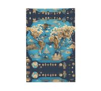 World Geography Map - Bandiera dai colori vivaci, 0,6 x 0,9 m, per esterni, con occhielli in poliestere di alta qualità