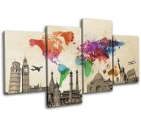 World Landmarks Atlas Maps Flags MULTI TELA parete arte foto stampa