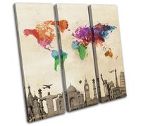 World Landmarks Atlas Maps Flags TREBLE TELA parete arte foto stampa