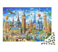 World Landmarks Collage Puzzle 1000 Pezzi | Adulti Arte Global Dreamscape Ragazzi Premium Gioco Famiglie Jigsaw Classici 38x26cm/1000pcs