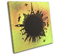 World Landmarks Geometric City SINGLE TELA parete arte foto stampa