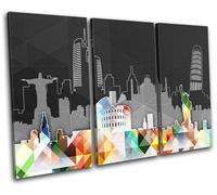 World Landmarks Geometric City TREBLE TELA parete arte foto stampa