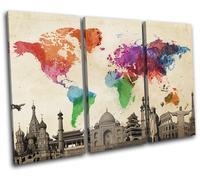 World Landmarks Globe Atlas Maps Flags TREBLE TELA parete arte foto stampa