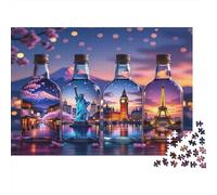 World Landmarks Puzzle 1000 Pezzi Materiale Riciclabile Bottle Art Puzzles per Anziani Allentare La Demenza Senile Fun Activity Grande Regalo Idea 52x38cm/1000pcs