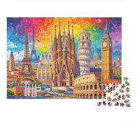 World Landmarks Puzzles per Anziani 1000 Pezzi Riciclabile Travel Collage Puzzle Accessori per Gioco di Puzzle Difficile e Impossibile Challenging Activity 52x38cm/1000pcs