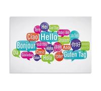 World Map Art Hello International Languages Metal Poster Global Home Decor for Living Room Office Boho Style Travel Lover Gift(Unframed,12X18inch(30X45cm))