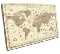 World Map Atlas Globe Sea Creatures Vintage Retro Cream Brown Canvas Art Print