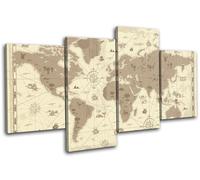 World Map Atlas Globe Sea Creatures Vintage Retro Cream Brown Canvas Art Print