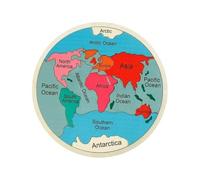 World Map Puzzle - Continent Matching, Wooden Geographical Jigsaw Toy, 30cm Round Base Irregular Tiles, Sustainable Natural Timber Fibre For Preschool Learning Kids Playroom