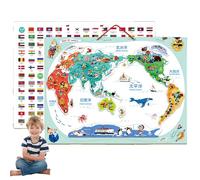 World Map Puzzle, Puzzle educativi magnetici da 16x12 Pollici con Manuale di Geografia, Mappa del Mondo sospesa per Regali per Bambini, Giocattoli