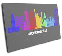 World Monuments Typography Rainbow City SINGLE TELA parete arte foto stampa