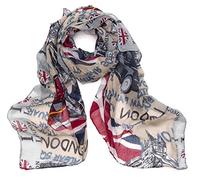 World of Shawls Morbido scialle avvolgente da donna e unisex, souvenir di Londra I Love London Border - Beige/Grey 100 x 180 cm
