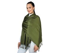 World of Shawls Pashmina Style All Seasons - Sciarpa a forma di scialle a forma di stola, Verde oliva, Taglia unica
