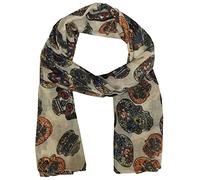 World of Shawls - Sciarpa lunga da donna, stile celebrità, stile maxi Sugar Skull Print Cream 100 cm x 180 cm