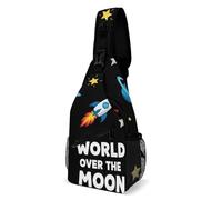 World Over The Moon Space Rocket Art Donna Uomo Sling Bag Leggera Borsa A Tracolla Piccolo Zaino Monospalla Per Viaggio Escursionismo Sportivo