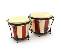 World Rhythm Bon14-St Bonghi in Rovere, Teste da 6 e 7 Pollici in Colore Naturale e Rosso, Tamburi Bongo Ideali per Uso Didattico