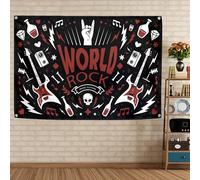 World Rock Day - Arazzo con bandiera per la casa e l'esterno, poster vintage in metallo duro e punk, decorazione da parete per camera da letto, dormitorio, camera da letto, 26 x 145 cm
