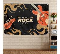 World Rock Day - Arazzo da parete in metallo, stile punk e divertente, decorazione da parete, stile vintage, per casa, camera da letto, dormitorio, camera da letto, 180 x 145 cm