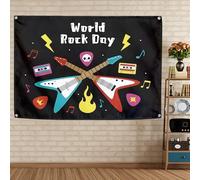 World Rock Day - Arazzo per auto e campeggio, decorazione vintage in metallo duro e punk, decorazione da parete per casa, camera da letto, dormitorio, camera da letto, 24,9 x 145 cm