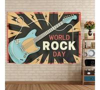 World Rock Day, poster e stampe su tela da parete, motivo rockstar, bandiera, rivetto, bandiera, garage, banda, decorazione, festa di compleanno, sfondo musica in metallo, decorazione per la casa