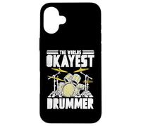World’s Okayest Drummer Retro Music Drum Kit Artwork Custodia per iPhone 16 Plus