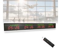 World Time Clock digitale per hotel e aeroporti, display 12/24 ore con nomi delle città personalizzabili, ideale per aziende, design a 4 città per uso globale