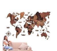 World Travel Maps for Wall - Mappa del mondo in legno 3D, carta da viaggio multistrato, per imparare la decorazione educativa, Stati e capitali, decorazione da parete per la nuova casa, ufficio