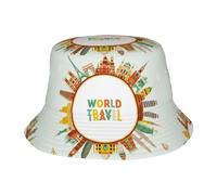 World Travel3 Print Cappello Bob Casual Cappello da Pesca Unisex Fisherman's Hat per Estivo Viaggio Uomo