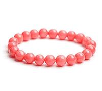 WORLD WIDE GEMS AAA++ WAR1047 - Braccialetto di corallo rosa di qualità rara da 8 mm, gioiello di corallo rosa, braccialetto di perle di corallo rosa, braccialetto elastico in corallo rosa,