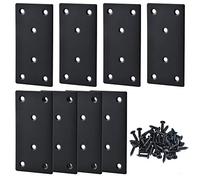 Worldity 8 staffe dritte nere per legno, 9,94 x 1,97 cm, piastre di rammendo piatte dritte con viti di montaggio, staffa di fissaggio per legno, scaffali, armadi, spessore 2 mm (nero)