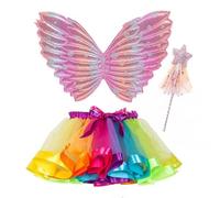 Worldly Costume da Farfalla per Bambina 3Pezzi Costume Fata Bambina con Bacchetta Magica Ali Farfalla Fascia per Capelli Coroncina Fiori Fata Abit