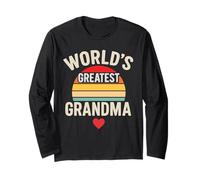 Worlds Greatest Grandma Retro Sunset Heart Maglia a Manica
