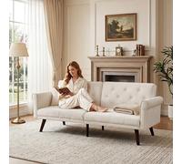 Worletty Divano cloud, divano pieghevole Futon, 150 cm, con schienale regolabile in 5 posizioni, moderno Loveseat per piccoli spazi, letto degli ospiti e soggiorno (beige)